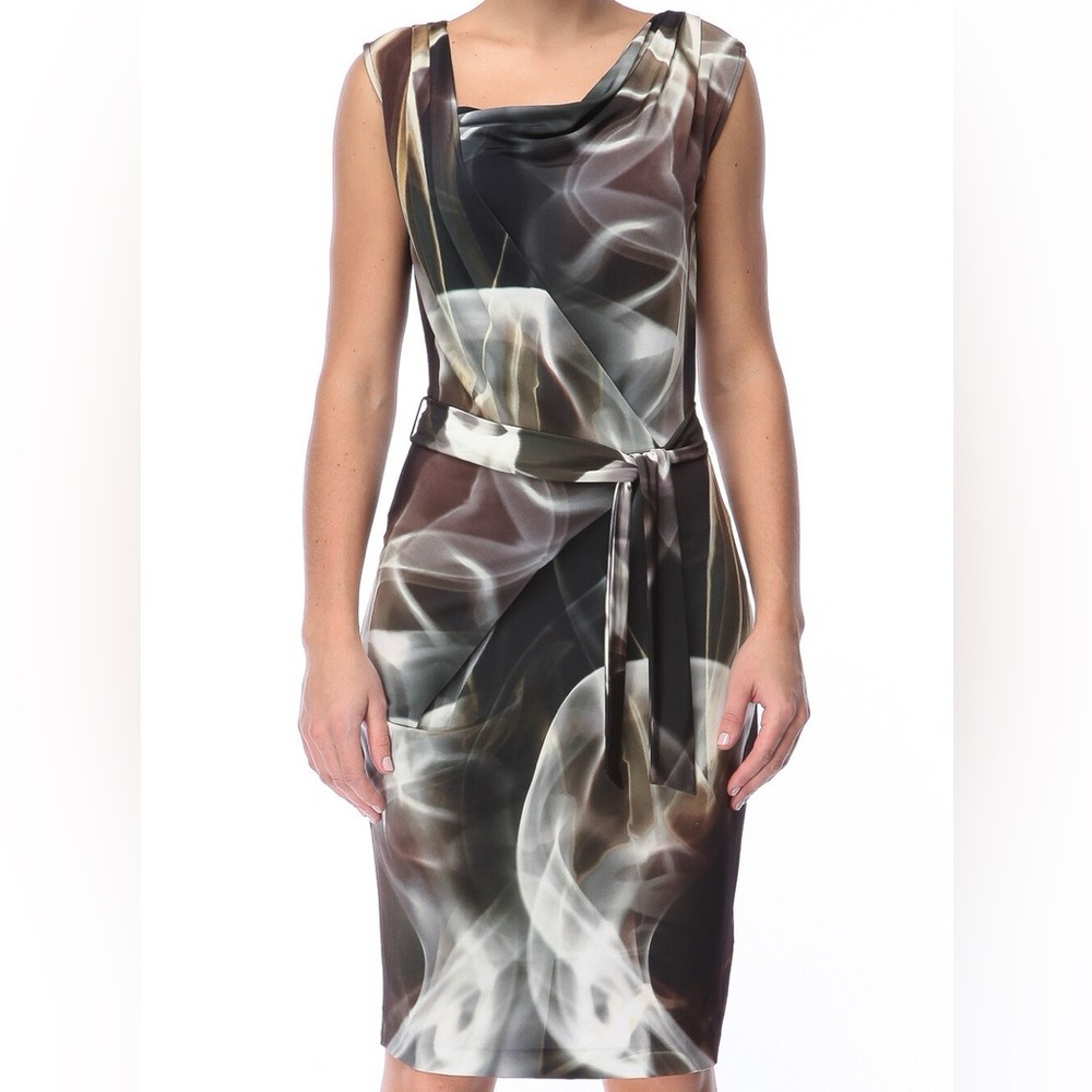 Escada Emelie Fantasy Sleeveless Dress Draped Stretch Abstract Size 10/12 NWT